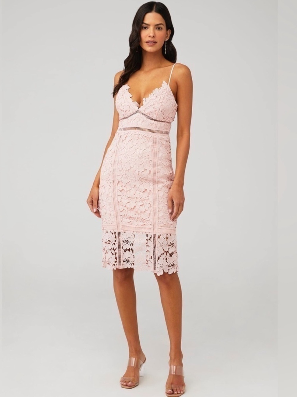 Bardot Botanica Lace Midi Dress Size 8 Pink Floral Cutout Cocktail Party Event